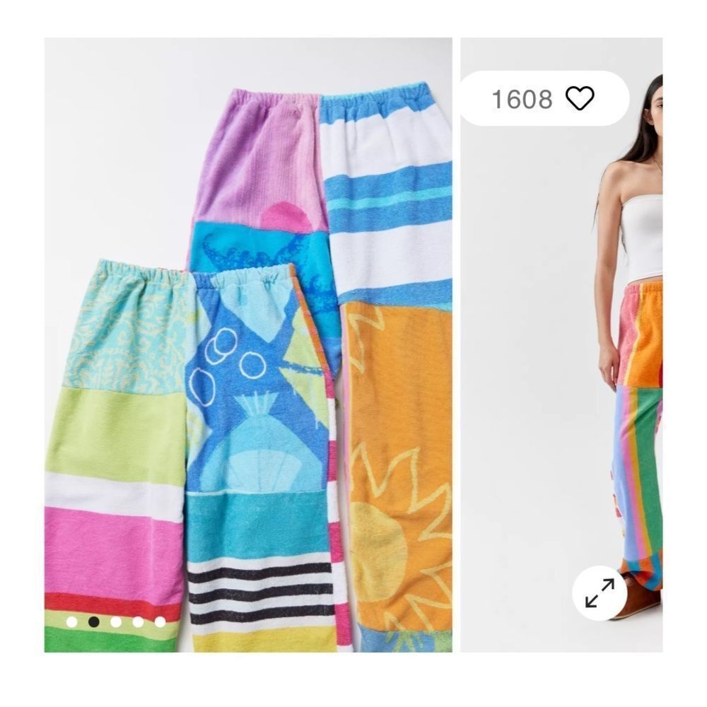 S/M Urban Renewal Pants Women’s Patchwork Wide Leg Beach Towel Colorful Terry